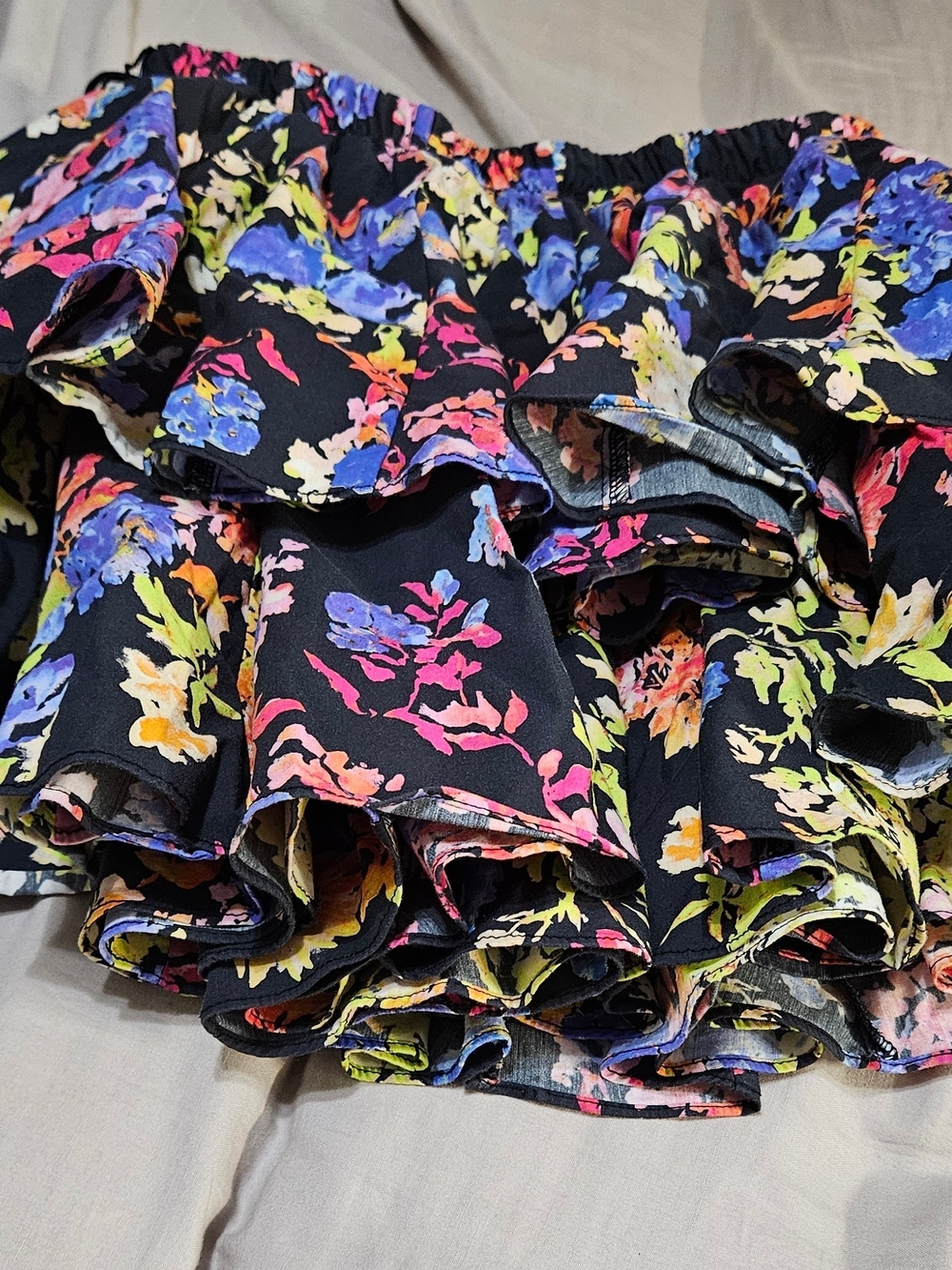 Caroline Constas Black Floral Ruffle Skater Skirt